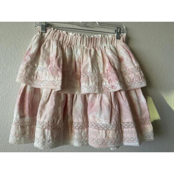 2 C&V Chelsea &‎ Violet Skirt Bundle S Tie-Dye Pink Purple Linen Lace Tiered - Picture 7 of 14